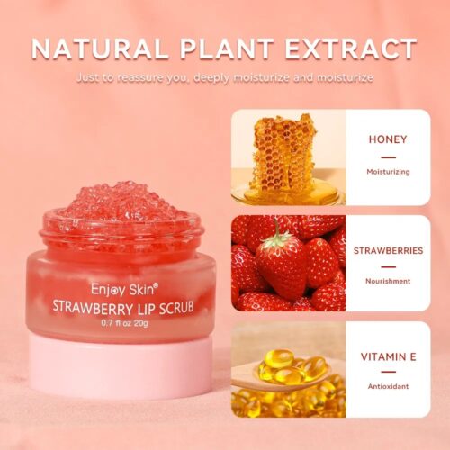 Halal & Vegan Strawberry Lip Scrub OEM ODM | Private Label Exfoliating Lip Treatment For Dead Skin Removal & Long-Lasting Hydration